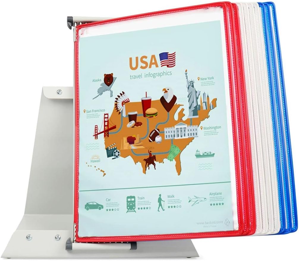 DJOIS by Tarifold Desktop Reference & Display System - Durable Steel Wire Frames - Letter-Size - 10 Double-Sided Pockets - 20 Sheet Capacity -Expandable - Made in France - National Flag: USA