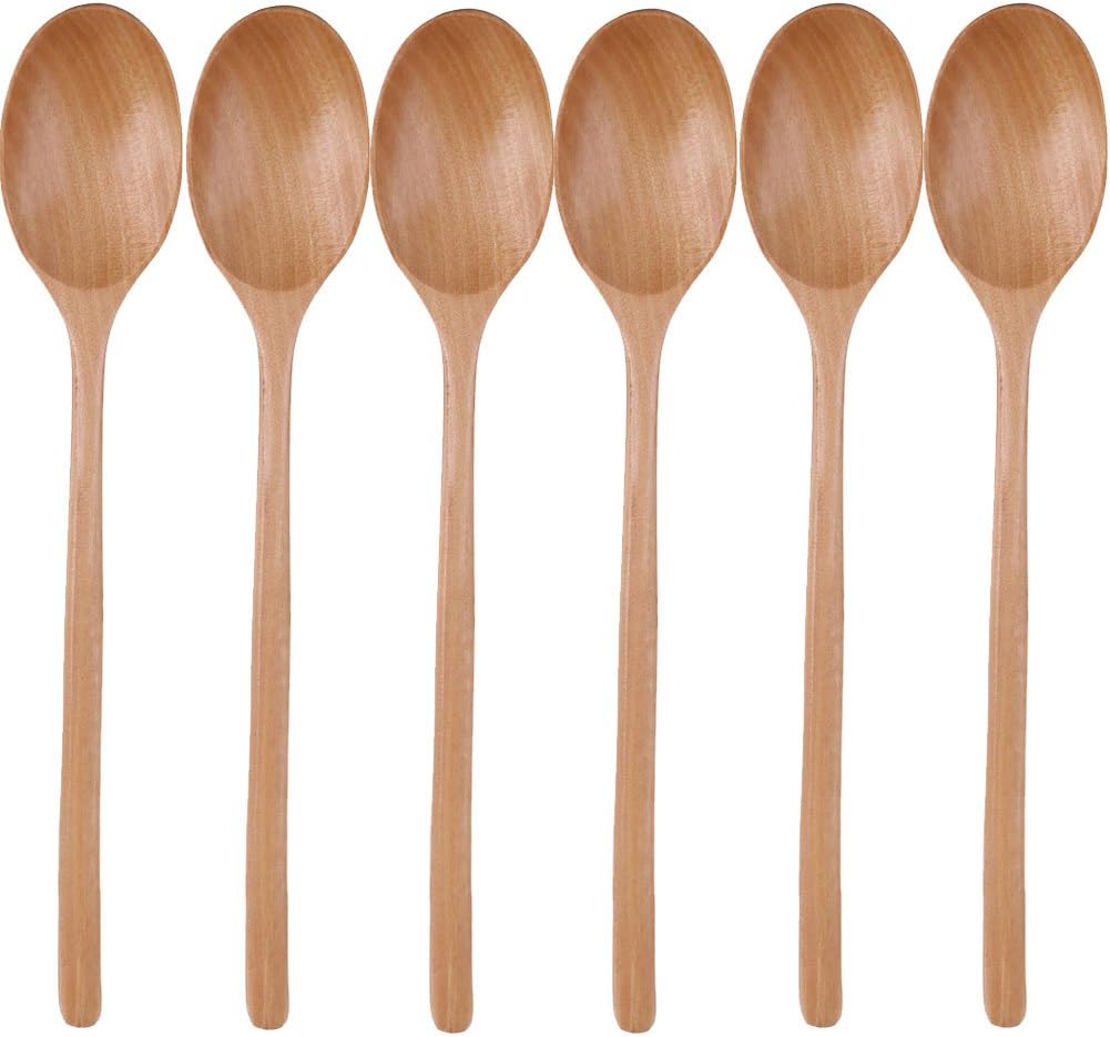 Cospring Handmade Wood Forks/Spoons for Salad, Coffee, Tea, Handle with Jute string wrapped (9-1/4 inch Spoons, Set of 6, F01)