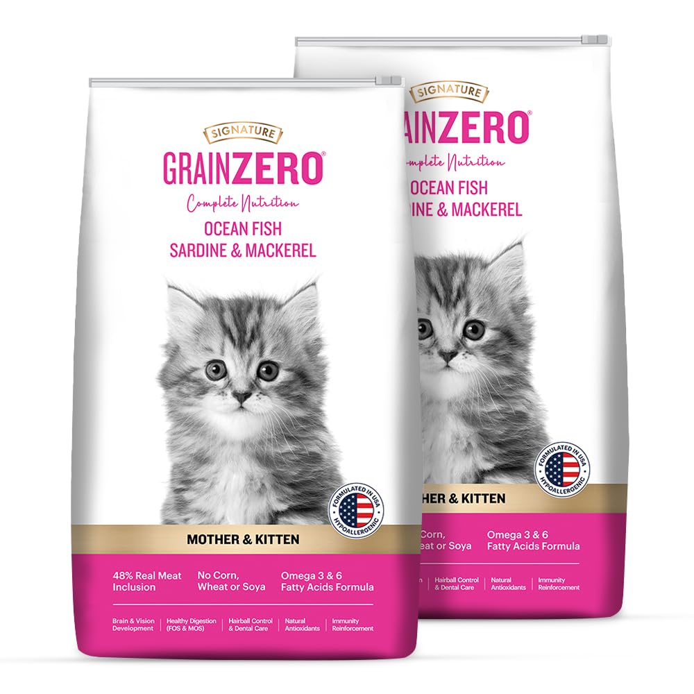 Signature Mother & Kitten Cat Dry Food - 1.2 kg - Ocean Fish, Sardine and Mackeral | Omega 3 & Omega 6, Fatty Acids Formula, Pack of 2