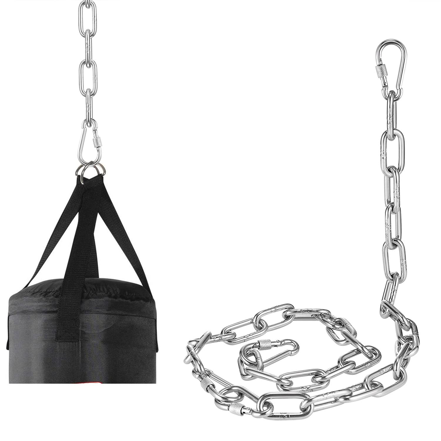 Cadena de eslabones rectos de acero inoxidable resistente, carga de 800 libras, 6 mm de diámetro, 50 cm de longitud, con 2 ganchos de bloqueo, paquete de 2 piezas