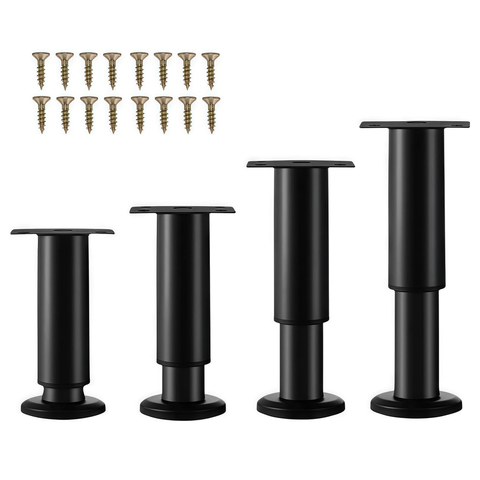 XHMAXE 4 Pcs Adjustable Furniture Legs 8-12cm (3.2-4.7 Inch), Metal Heavy Duty Furniture Replacement Legs with Screws for Sagging Bed Frame, Chair, Sofa, Table, Cabinet (Black)