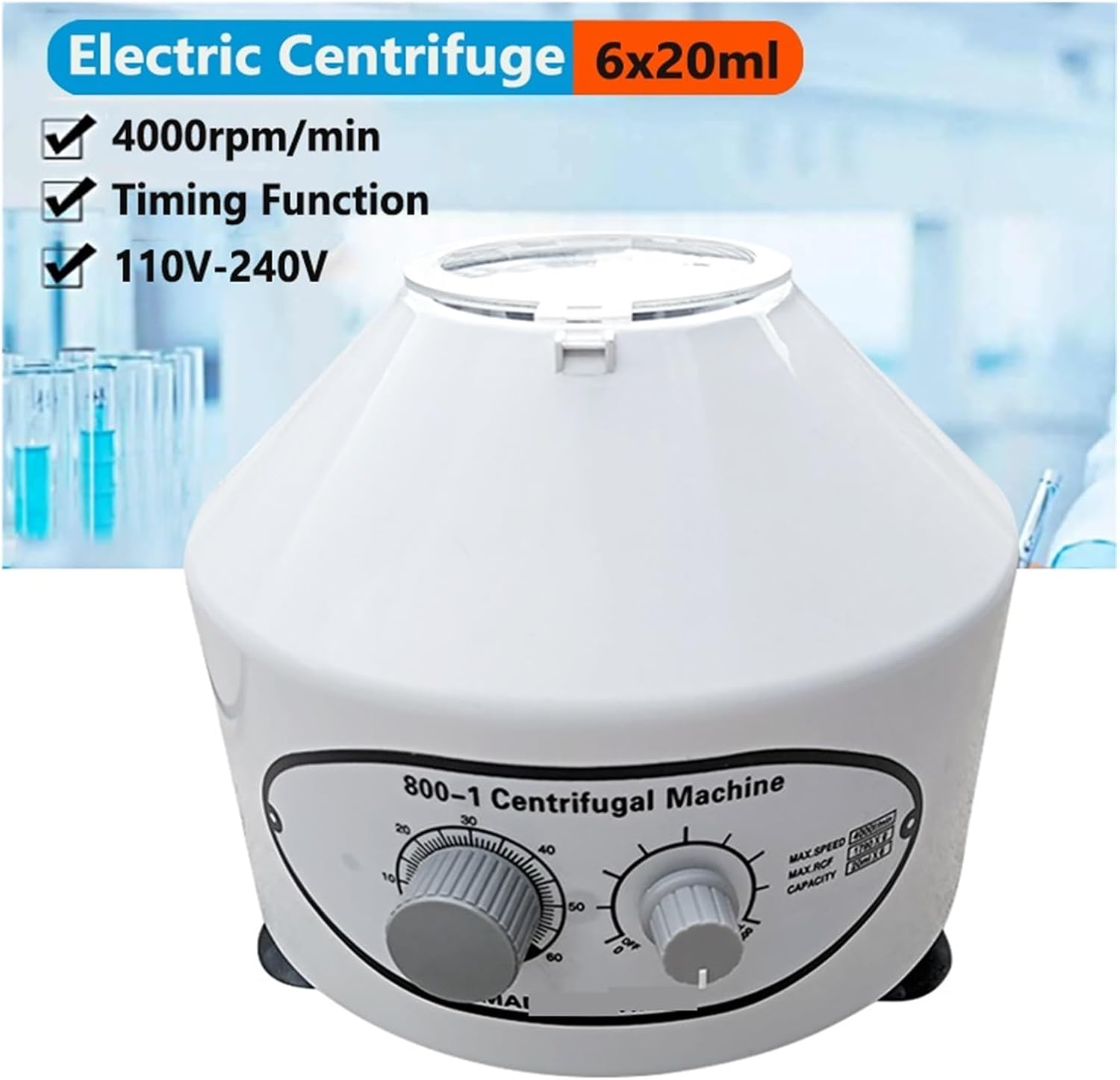 4000rpm Timing Function Electric Laboratory Centrifuge Medical Practice Machine PRP Isolate Serum Centrifuge Tube Professional Laboratory Equipment (800 1)