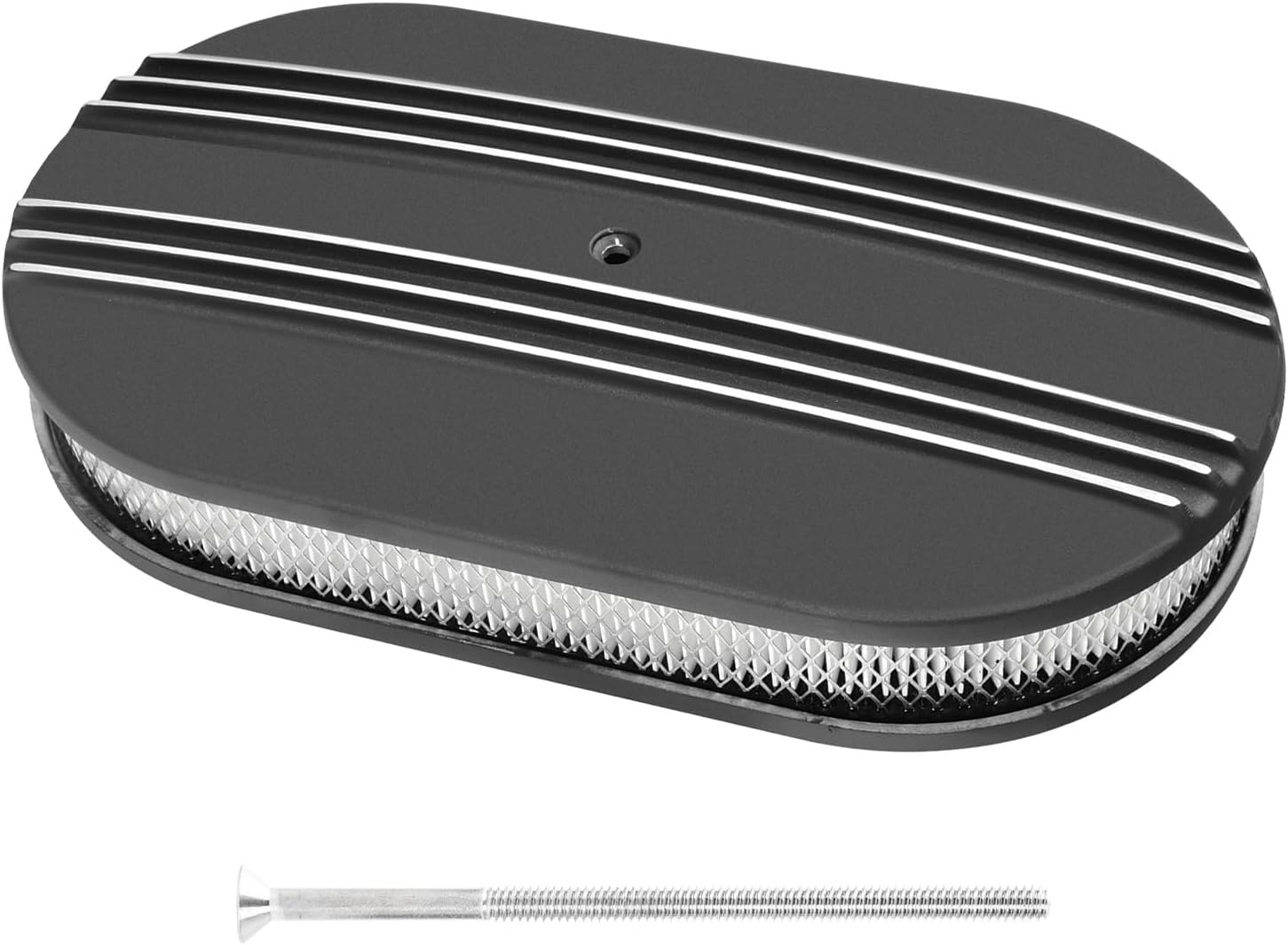 15" Oval Partial Finned Aluminum Air Cleaner Assembly Kit, Polished Air Cleaner for Carburetor with Filter Element