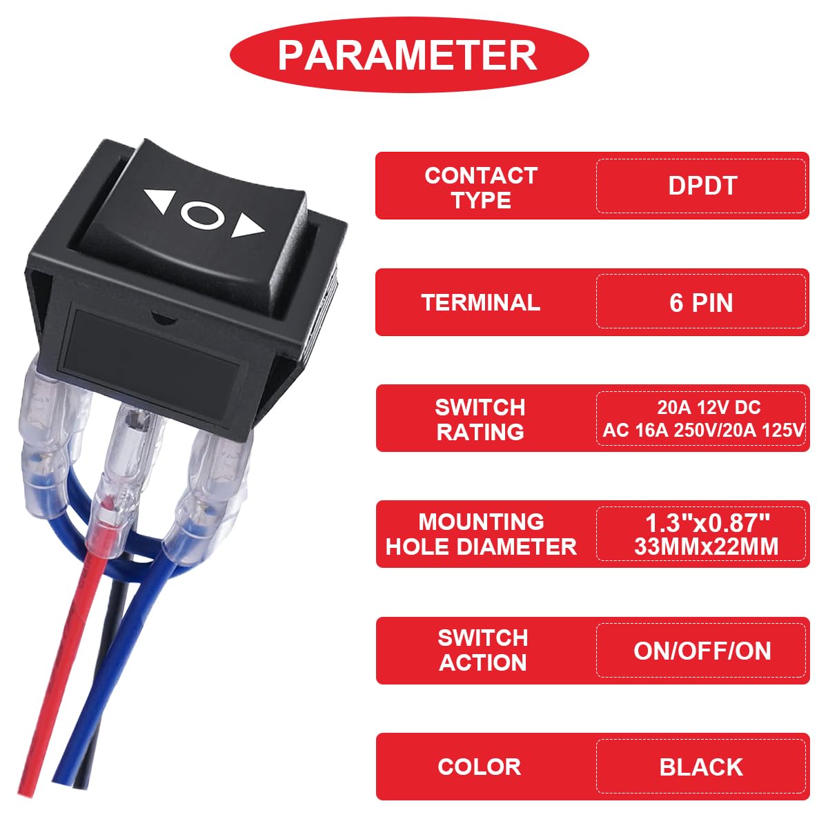 3 szt. DC 20 A 12 V automatyczna blokada silnika przełącznik kołyskowy DPDT 6Pin 3 pozycje ON/Off/ON czarny przełącznik dźwigienkowy 16 A 250 V AC/20 A 125 V AC z przewodami rozruchowymi do