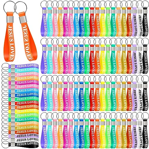 Tondiamo 100 Pcs Christian Keychains Bulk Jesus Loves You Siliconce