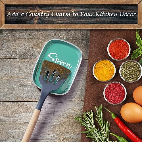 Image of Turquoise Spoon Rest for Stove Top, DAYYET Teal Ceramic Large Spoon Holder, Spoon Rest for Kitchen Counter, Heat-Resistant Cooking Utensil Rest, Teal Kitchen Decor and Accessories
