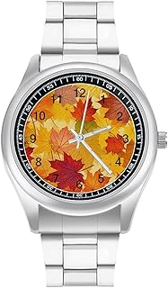 Autumn Leaves of Maple Wristwatch for Men Women Modern Fashion Business Stainless Steel Watch Alloy Case Stylish Luxury Casual Wrist Watch Easy Reader Unisex Analog Watches