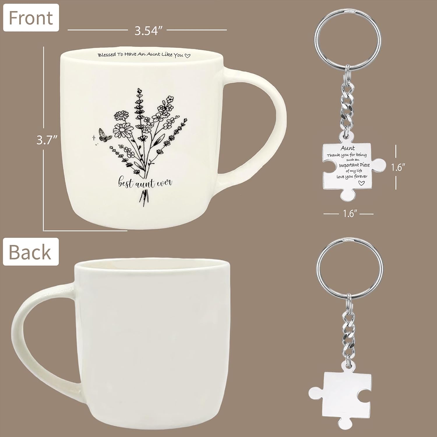 Best Aunt Ever Coffee Mug 12 Ounce Ceramic with Keychain, Auntie Gifts from Niece Nephew, Auntie Mug, Gifts for Favorite Aunt Birthday Mothers Day Christmas - Image 3