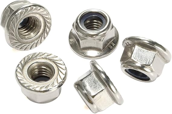 M6-1.0 Serrated Flange Nylon Insert Lock Nuts Flanged Locknuts, 304 Stainless Steel 18-8, Bright Finish, 25 PCS