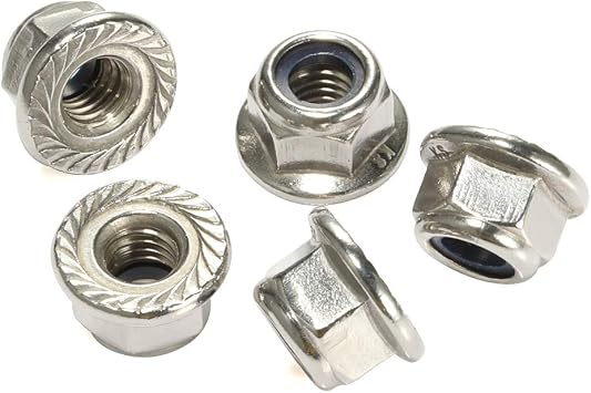 M6-1.0 Serrated Flange Nylon Insert Lock Nuts Flanged Locknuts, 304 Stainless Steel 18-8, Bright Finish, 25 PCS