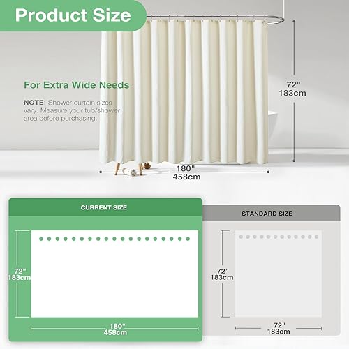 Vista 360 de Dynamene Cortina de ducha larga de tela negra – Cortinas de ducha de tela alta y resistente con textura de gofre, juego de cortina de baño de lujo