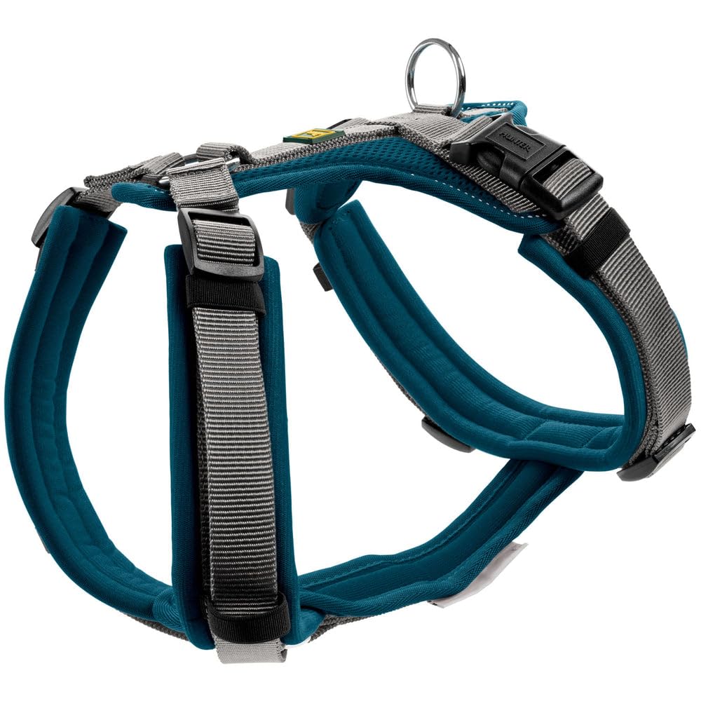 Hunter Maldon Up Dog Harness - Petrol/Grey - Soft and Comfortable Padding - Highly Reflective Thanks to 3M Scotchlite - 4 Positions Adjustable - with Padded Handle (incl