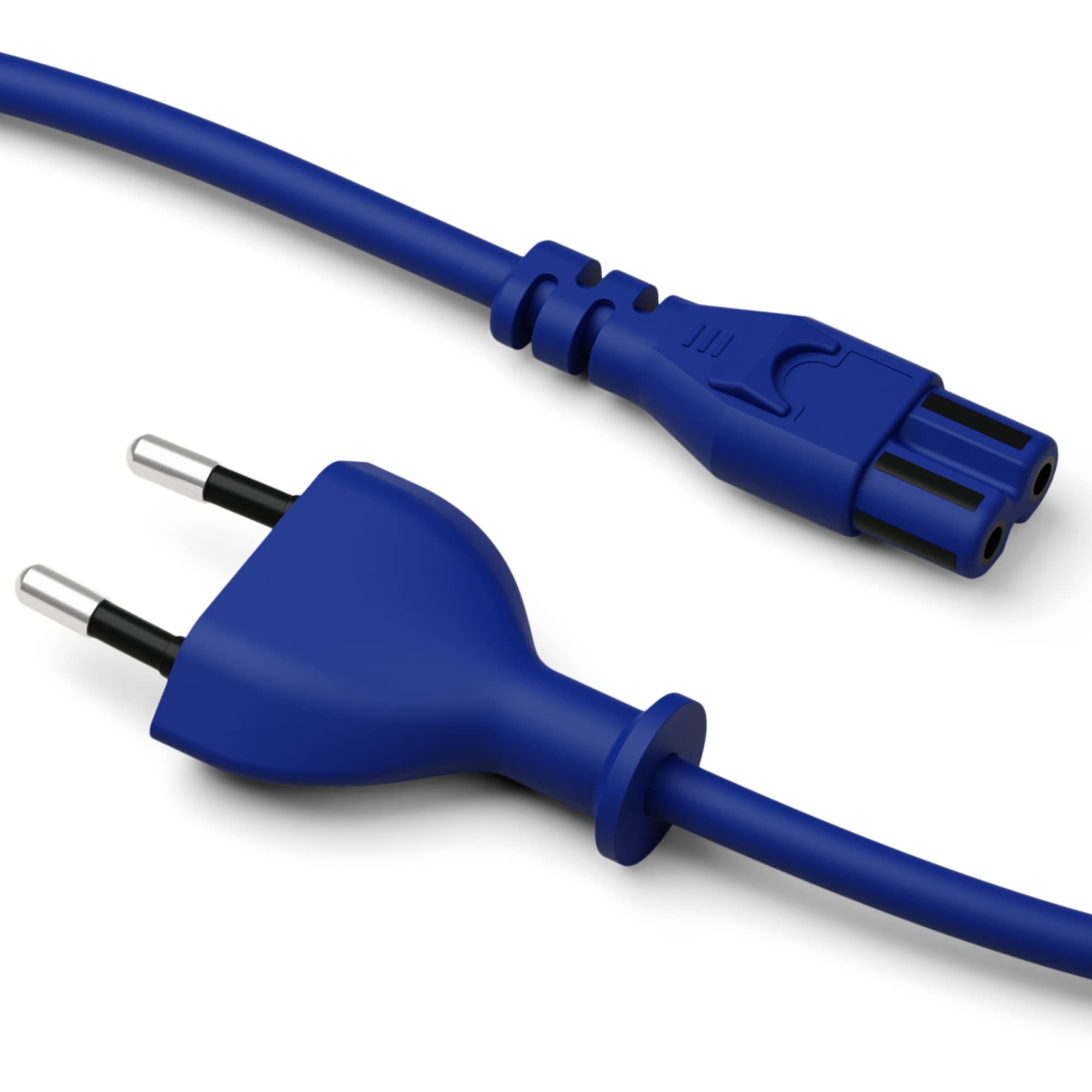 Pedestal Câble d'alimentation 7,5 m (bleu), câble d'alimentation 2 broches, câble TV compatible avec PlayStation et Xbox, câble d'alimentation euro pour appareils froids, câble TV avec prise