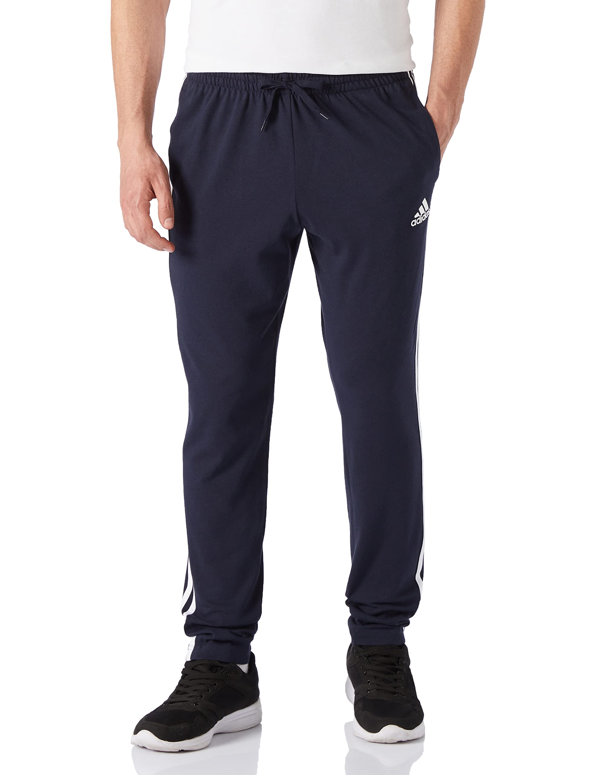 Adidasmens Essentials Single Jersey Tapered Open Hem 3-Stripes Joggers PANTS