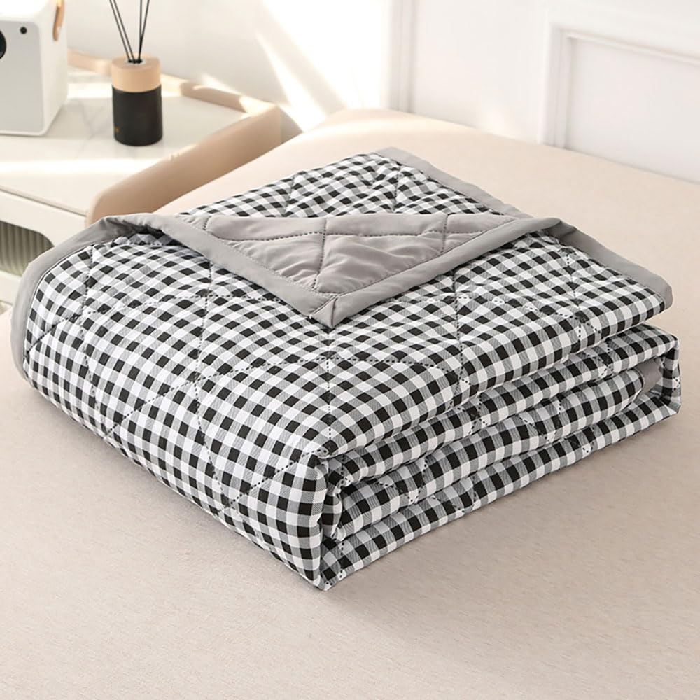 DOTBUY-SHOP Quilted Bedspreads, Check Quilt Bed Throws Cotton Filling Duvet Super King Single Double Size Children's Bed Reversible Quilted Throw for All Season (Black,150x200cm)
