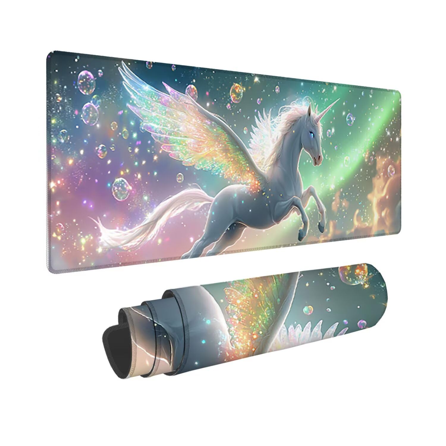 Podkładka pod mysz do gier XXL duża mysz 1200 x 500 mm, duża podkładka pod biurko z antypoślizgową gumową podstawą dla graczy, poprawia precyzję i szybkość (Aurora Jednorożec) o-425