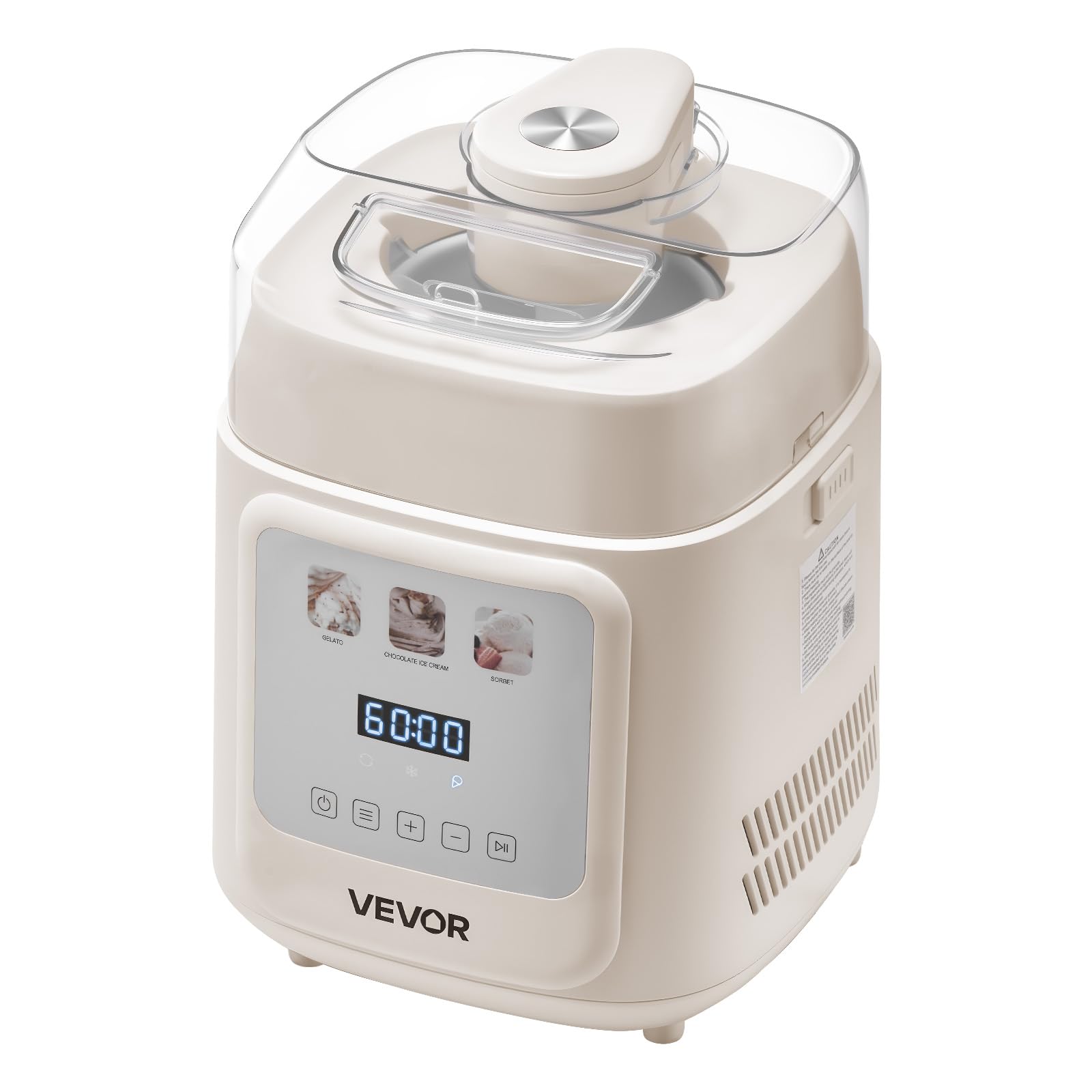 VEVOR Gelatiera Automatica Verticale con Compressore Integrato, Macchina per Gelato Senza Precongelamento da 1 L Sorbettiera Elettrica a 4 Modalità, Macchina per Gelato con Compressore per Casa