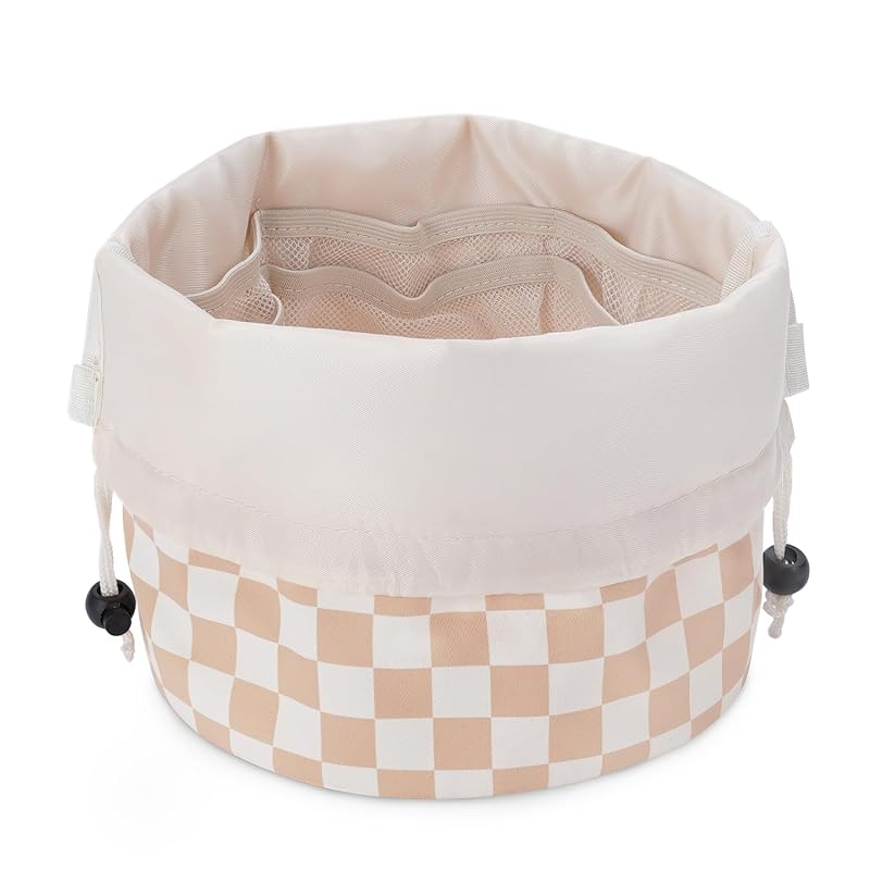 Narwey Necessaire de Maquiagem Xadrez com Cordão, Grande, Light Checkerboard