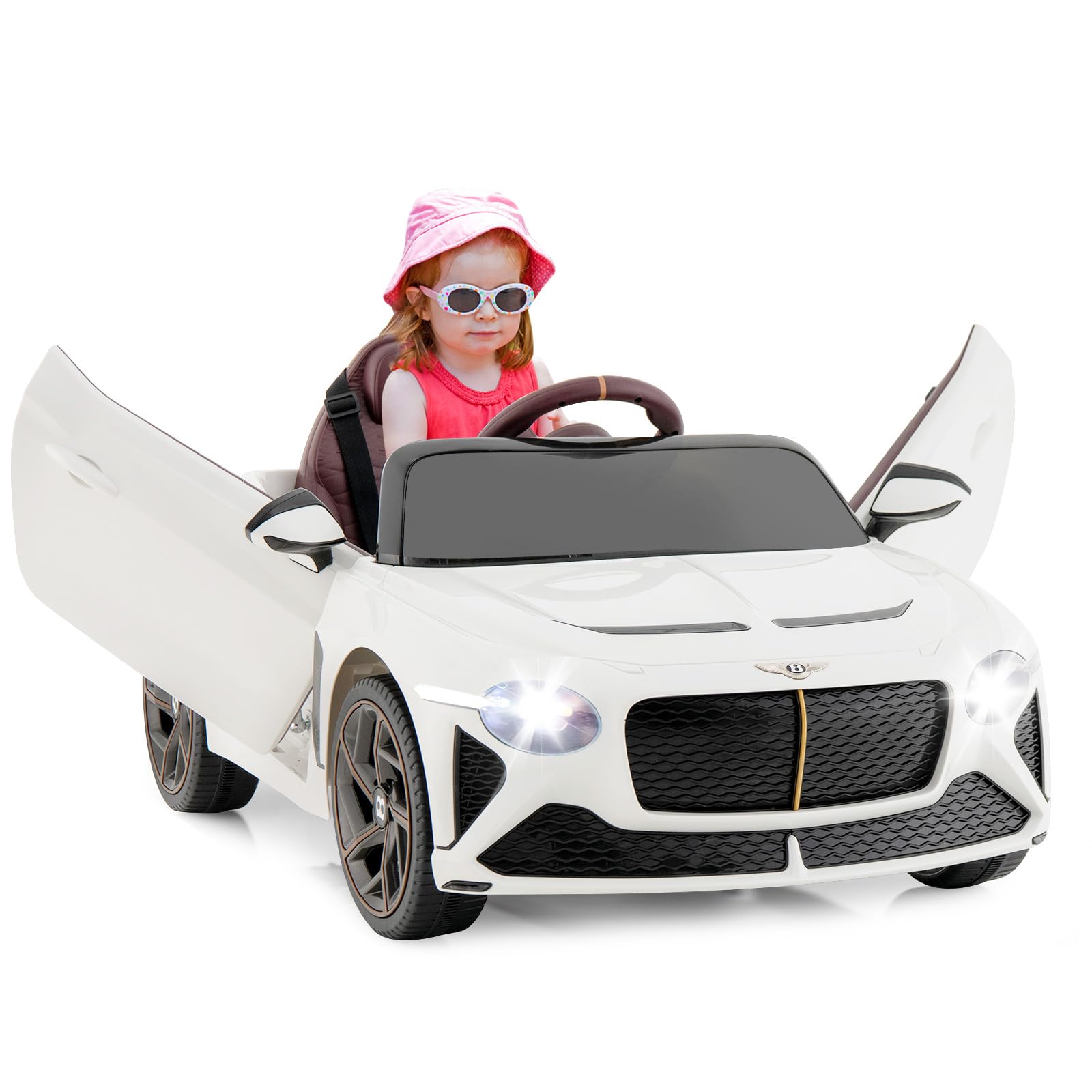 Maxmass Kids Ride on Car, 12V Licensed Bentley Battery Powered Toy Car with Remote Control, Music, Horn, USB/AUX Ports, LED Lights, Spring Suspension Electronic Vehicle for 37-96 Months Old (White)