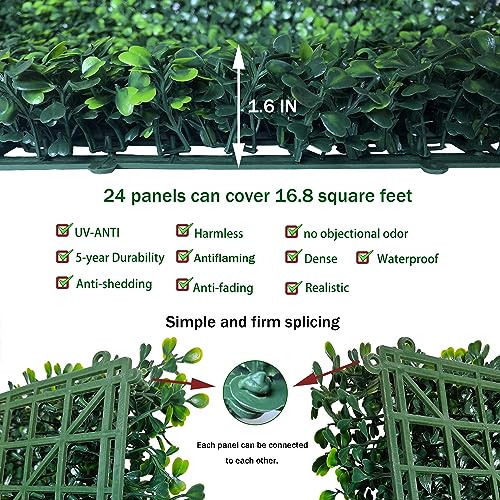 Artificial Grass Wall Panel Backdrop,10 X 10 in 24P(16.8 sqft) UV-Anti Greenery Boxwood Panels for Indoor Outdoor Green Wall Decor & Ivy Fence Covering Privacy