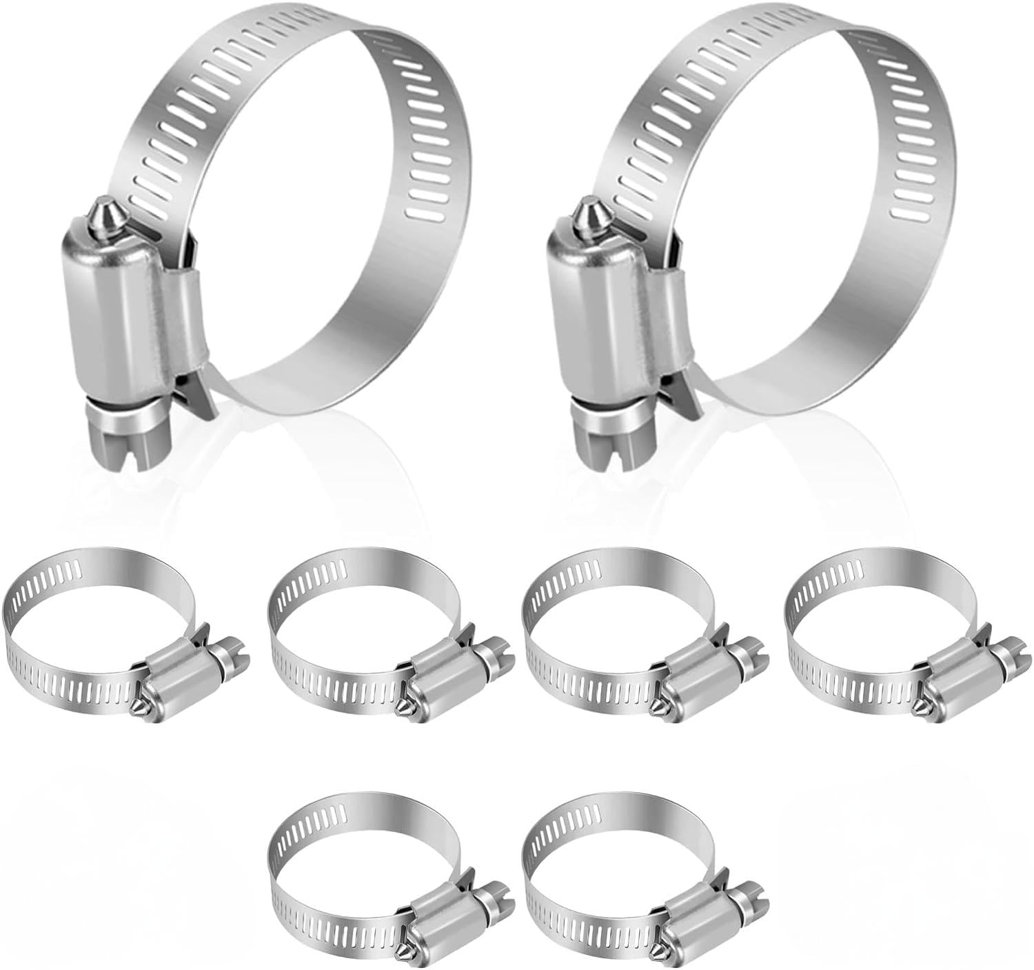 8PCS Hose Clips Stainless Steel, 16-25mm Clips, Assorted Adjustable Hose Clamps, Worm Drive Small for Flexible Exhaust Hose, Washing Machine, and Garden Connections