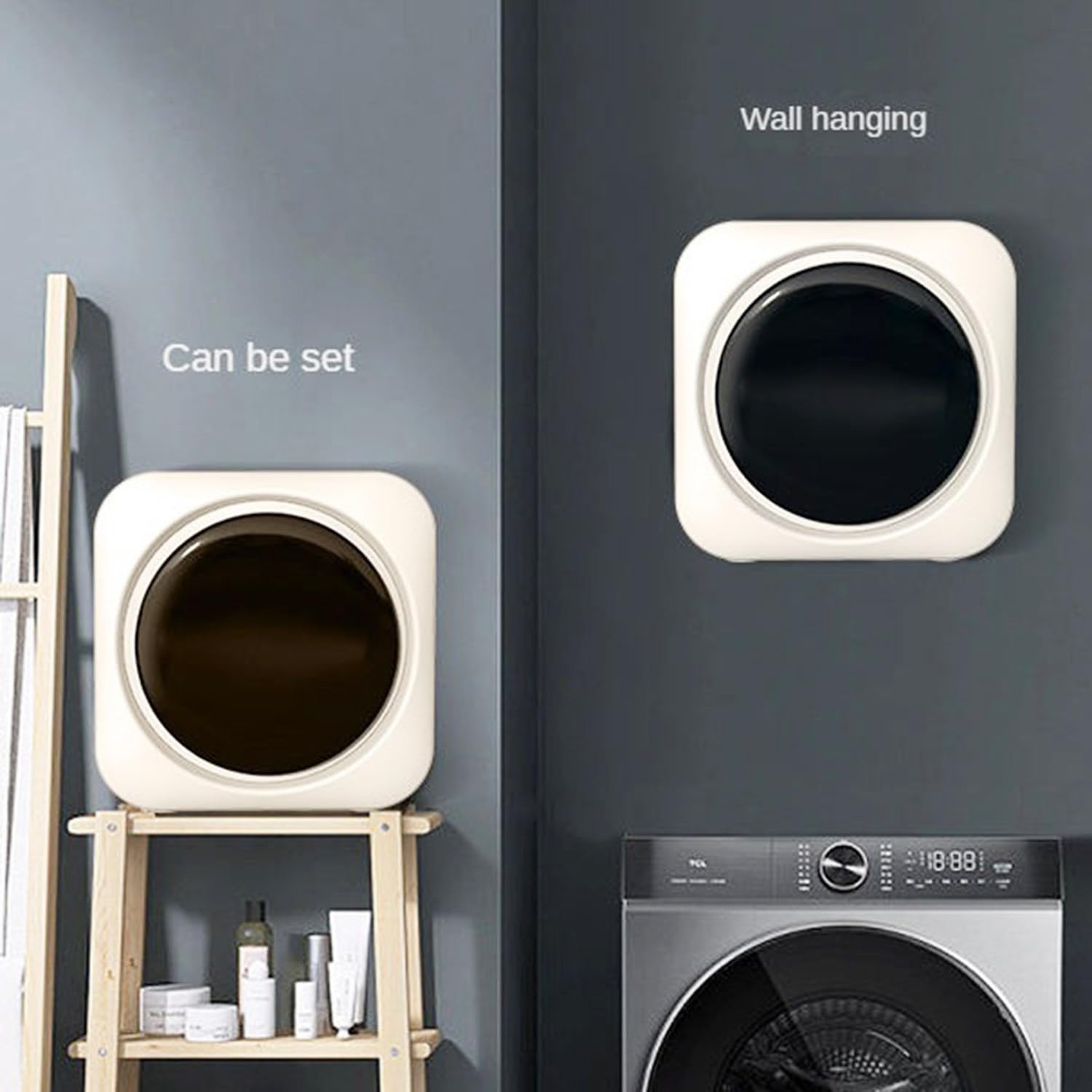 Qiang Mini Lavadora Automática 3,5L Lavado Y Secado Inteligente De Rodillos Lavadora De Escritorio/para Colgar En La Pared Integrada, para Apartamentos Y Espacios Pequeños,Wallhanging