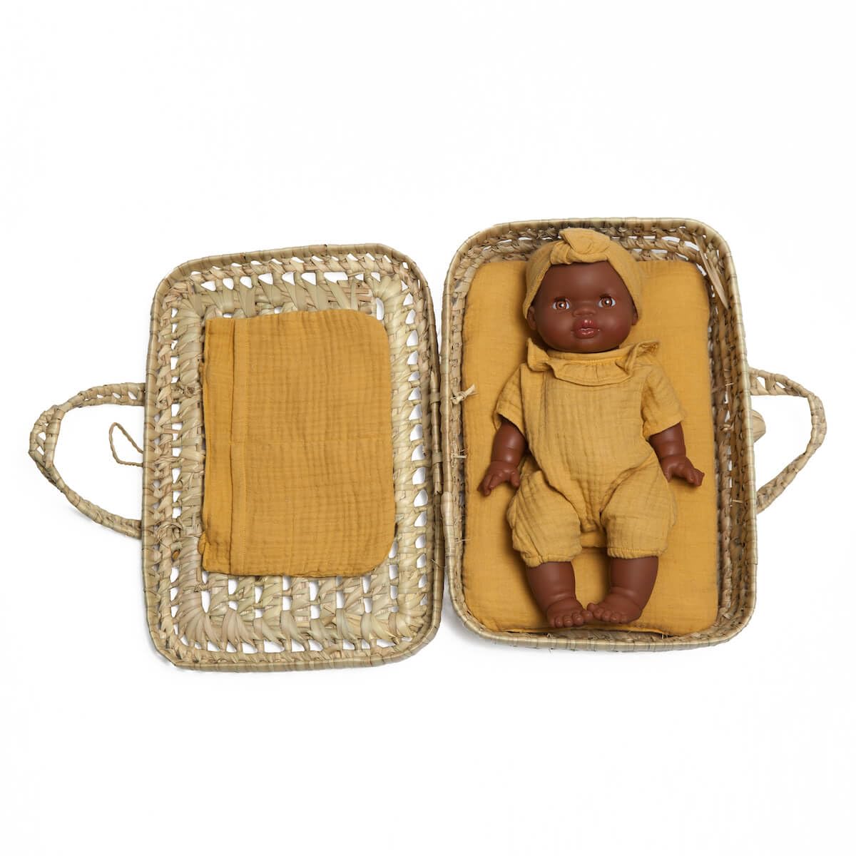 WOOKIDS Maleta de Mimbre para muñecas Bobble Mostaza