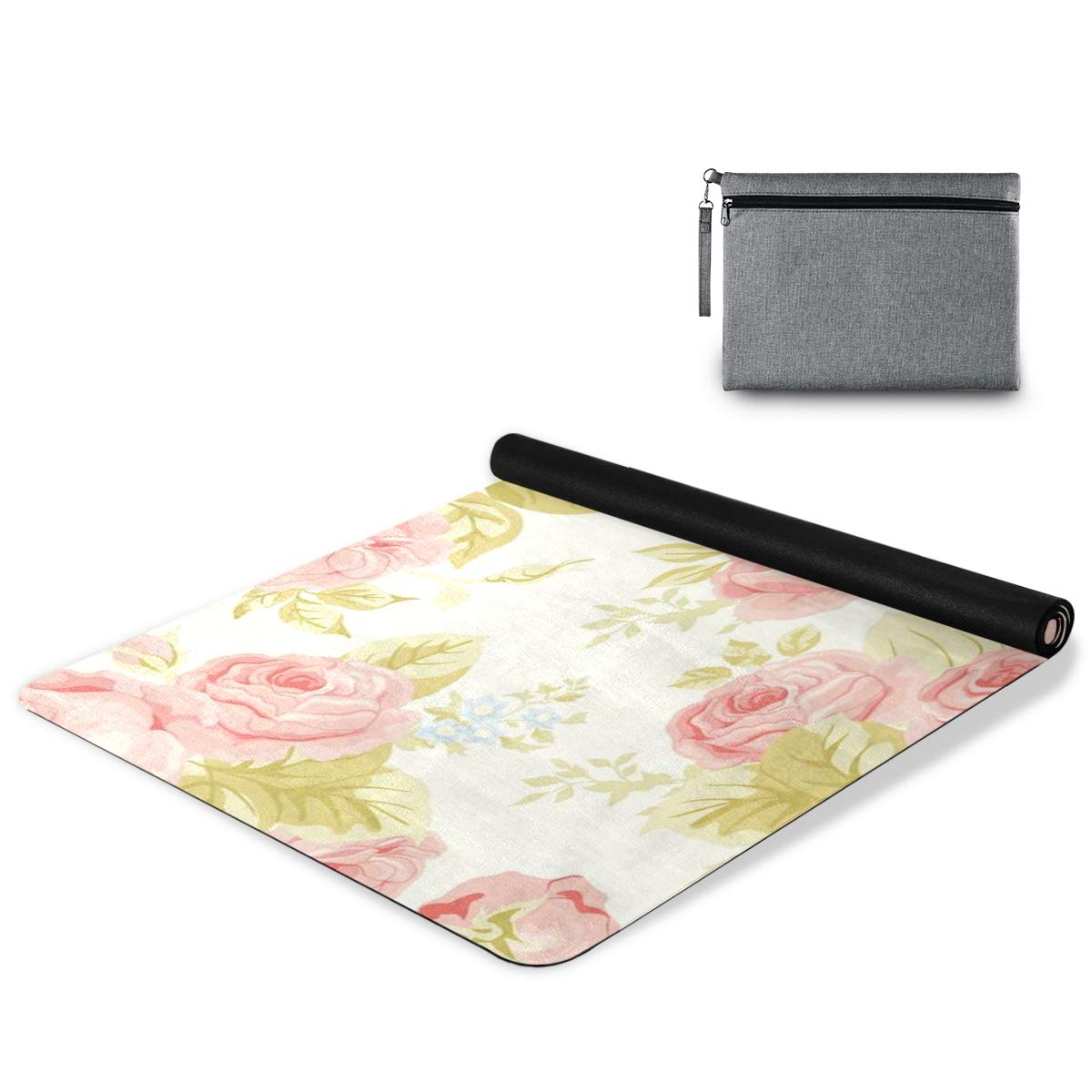 Amazon | MAKIKU ヨガマット バラ 花柄 ピンク 厚さ1mm 幅広180