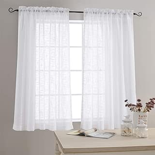 Linen Textured Sheer Window Curtains for Bedroom 63 inches Long White Sheer Curtain for Living Room Drapes Rod Pocket 2 Panels - coolthings.us