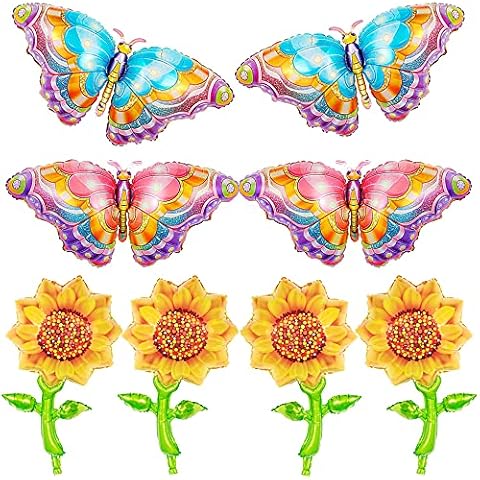 MEZHEN Foil Balloon Butterfly Balloons Sunflower Balloon Summer Party Decoration Balloon for Birthday Party Wedding Decoration 8 Pieces Cover