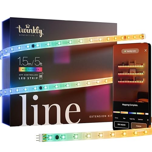Twinkly Line – Extension Kit App-Controlled Adhesive + Magnetic LED Light Strip with RGB (16 Million Colors) LEDs. Extendable. 5 feet. White Strip. Indoor Smart Home Decoration Light