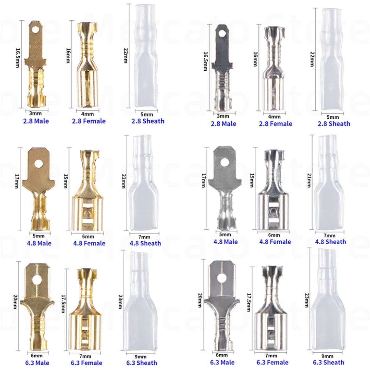 2.8/4.8/6.3mm Assortiti Maschio/Femmina Spina Primavera Spade Terminali A Crimpare Freddo Manicotto Isolante Elettrico Connettore del Cavo SN-48B Set-1000 PZ