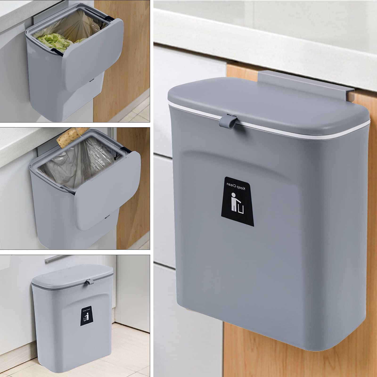 Buy 2.4 Gallon Kitchen Compost Bin with Lid, Under Sink T Can Recycling
