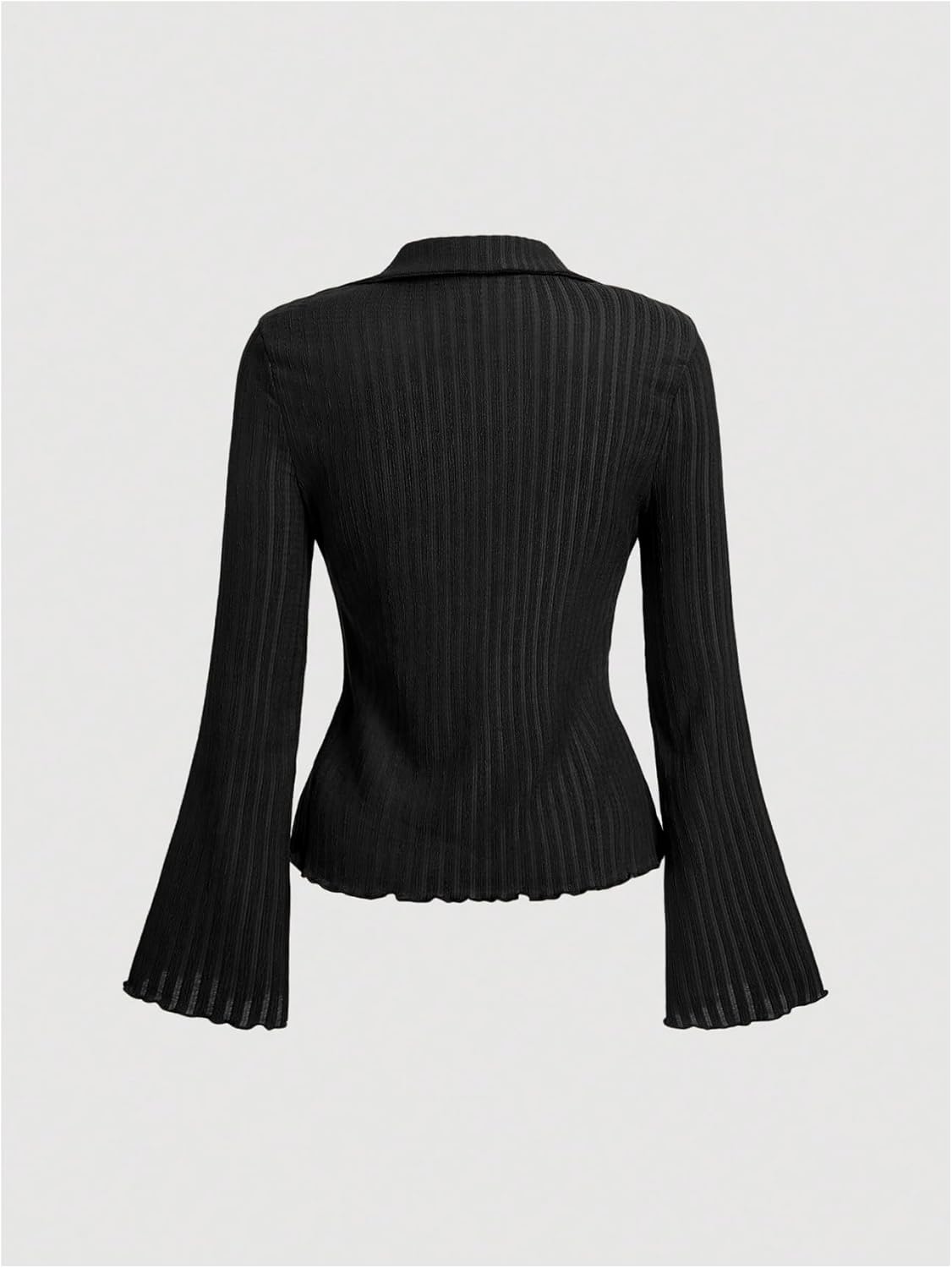 SOLY HUX Women's Button Down T Shirt Collared V Neck Bell Long Sleeve Casual Tops - Image 3