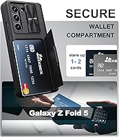 Vista 2 de Funda para Samsung Galaxy Z Fold 5 con tarjetero y cubierta para cámara deslizante, protector de pantalla integrado y protección de bisagra, funda