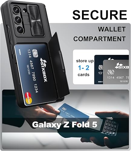 Miniatura 2 de Funda para Samsung Galaxy Z Fold 5 con tarjetero y cubierta para cámara deslizante, protector de pantalla integrado y protección de bisagra, funda