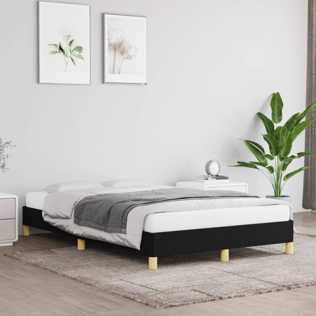 120x190 cm Black Fabric Bed Frame with Solid Pine Legs | Upholstered in wear-resistant cloth, this platform bed fits youth and guest bedrooms.
