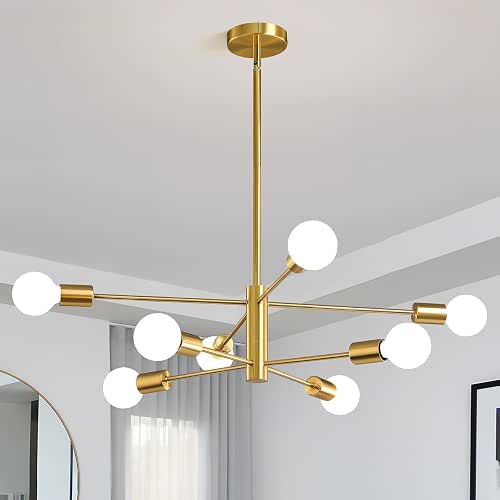 KAISITE Modern Chandelier Sputnik Ceiling Light Fixture 8-Light Gold Chandelier