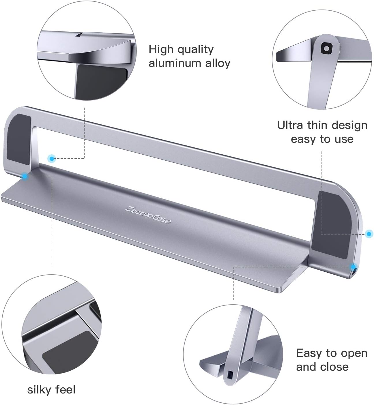 ZtotopCase Laptop Stand, Invisible Lightweight Laptop Computer Riser, Portable Ergonomic Aluminum Holder Compatible with MacBook, Air, Pro,Surface Laptop 10 to 17 inches - Space Grey