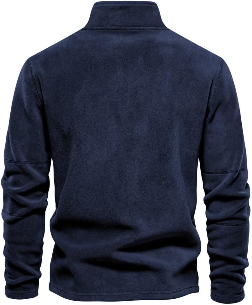 Men's Quarter Zip Pullover Sweatshirt, Casual Polar Fleece Long Sleeve Mock Neck Fall Winter Warm Jacket - Image 4