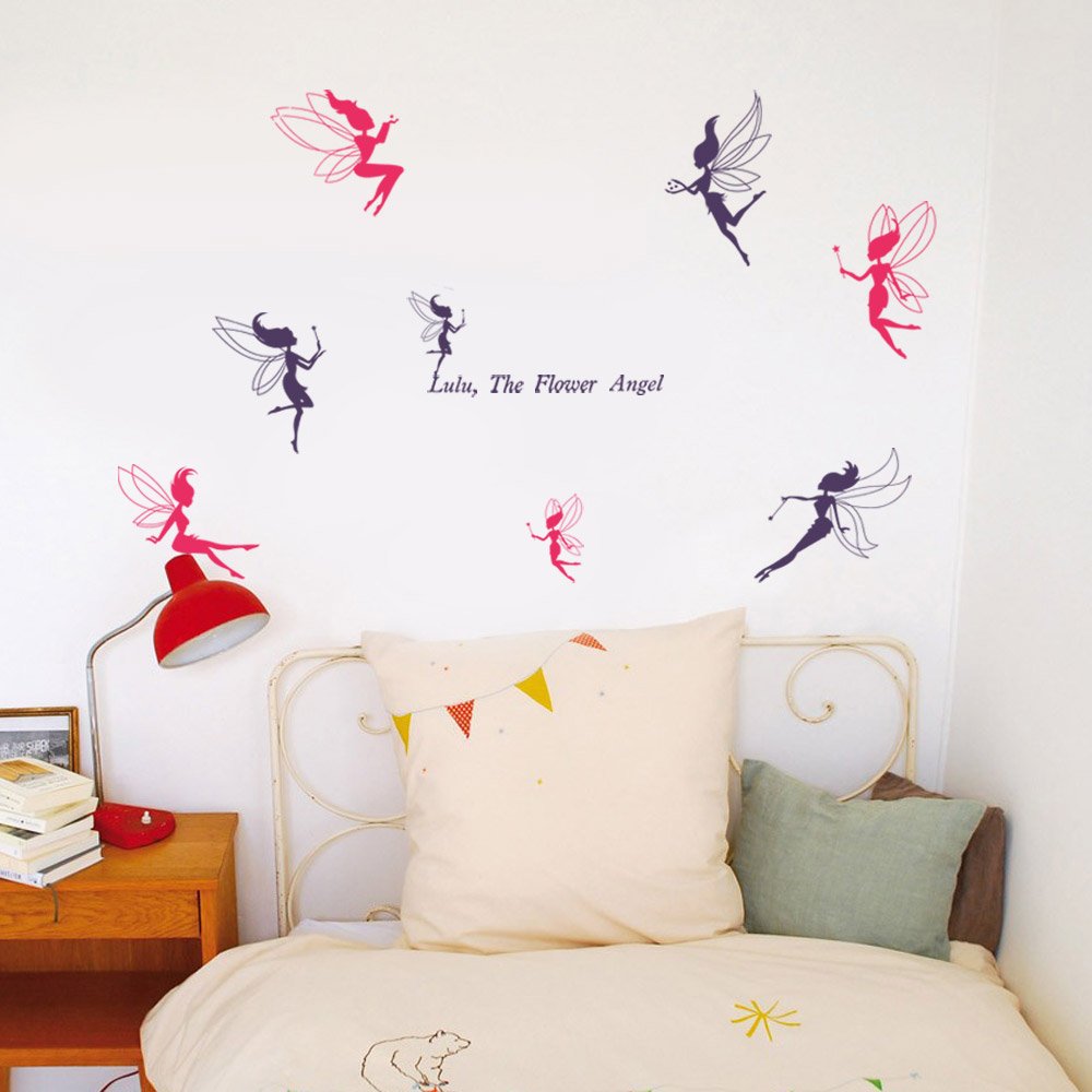 WALPLUS Removable Fairy Wall Stickers for Kids Rooms - 50x70cm Purple Lilac Nursery Decor Decal