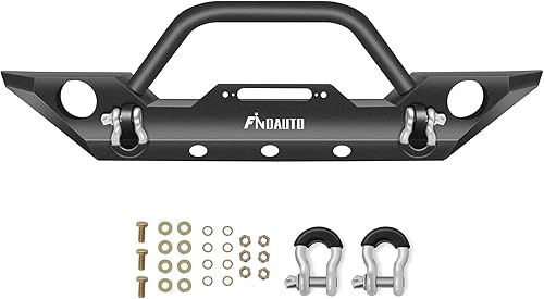 Miniatura 61 de FINDAUTO Parachoques delantero apto para Jeep Cherokee 1983-2001 con placa de cabrestante, luces LED y anillos en D, mejorado, texturizado