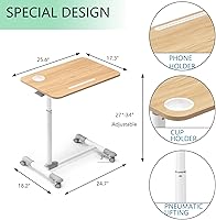 Vista 3 de ETHU Overbed Table with Wheels, Rolling Tray Table, Hospital Bed Table, Adjustable Overbed Bedside Rolling Laptop Table