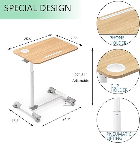 Miniatura 3 de ETHU Overbed Table with Wheels, Rolling Tray Table, Hospital Bed Table, Adjustable Overbed Bedside Rolling Laptop Table