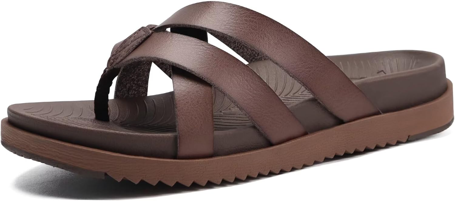 KuaiLu Womens Dressy Orthotic Flip Flops Ladies Yoga Memory Foam Summer Pool Beach Slip on Plantar Fasciitis Arch Support Brown 7.5