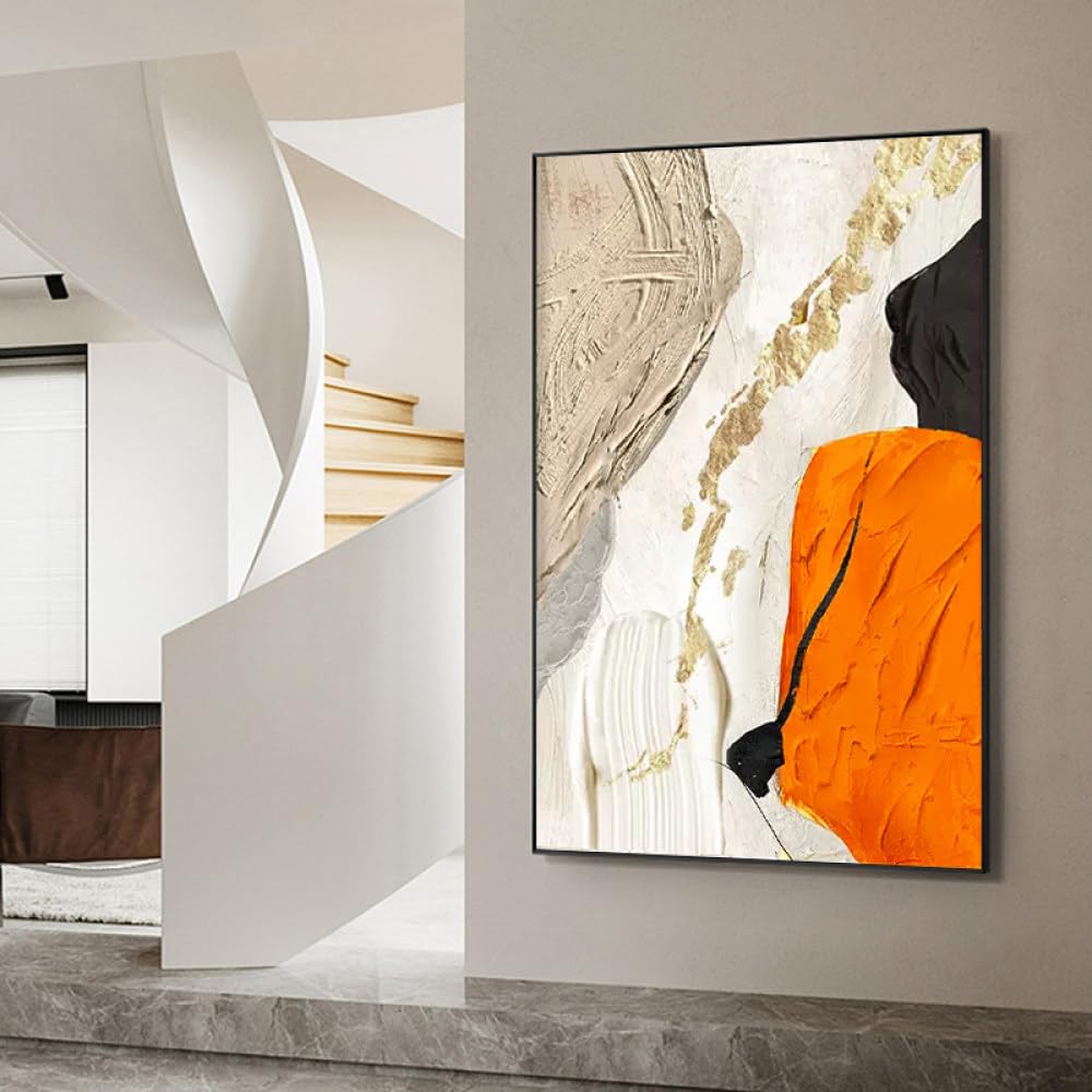 Handgemaltes Abstraktes Ölgemälde Auf Leinwand (120x60 Cm) – Strukturiert, Gerahmt, Zum Aufhängen – Rot-Schwarz-Weiß