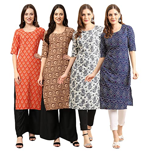 Image of Pinkmint Women's Crepe Digital Print Straight Kurta [Pack of 4]