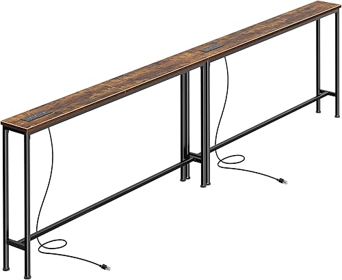 Miniatura 23 de SUPERJARE - Juego de 2 mesas consola estrechas de 78.8 pulgadas con tomacorrientes, mesa larga para poner detrás del sofá, entradas, sala de estar o