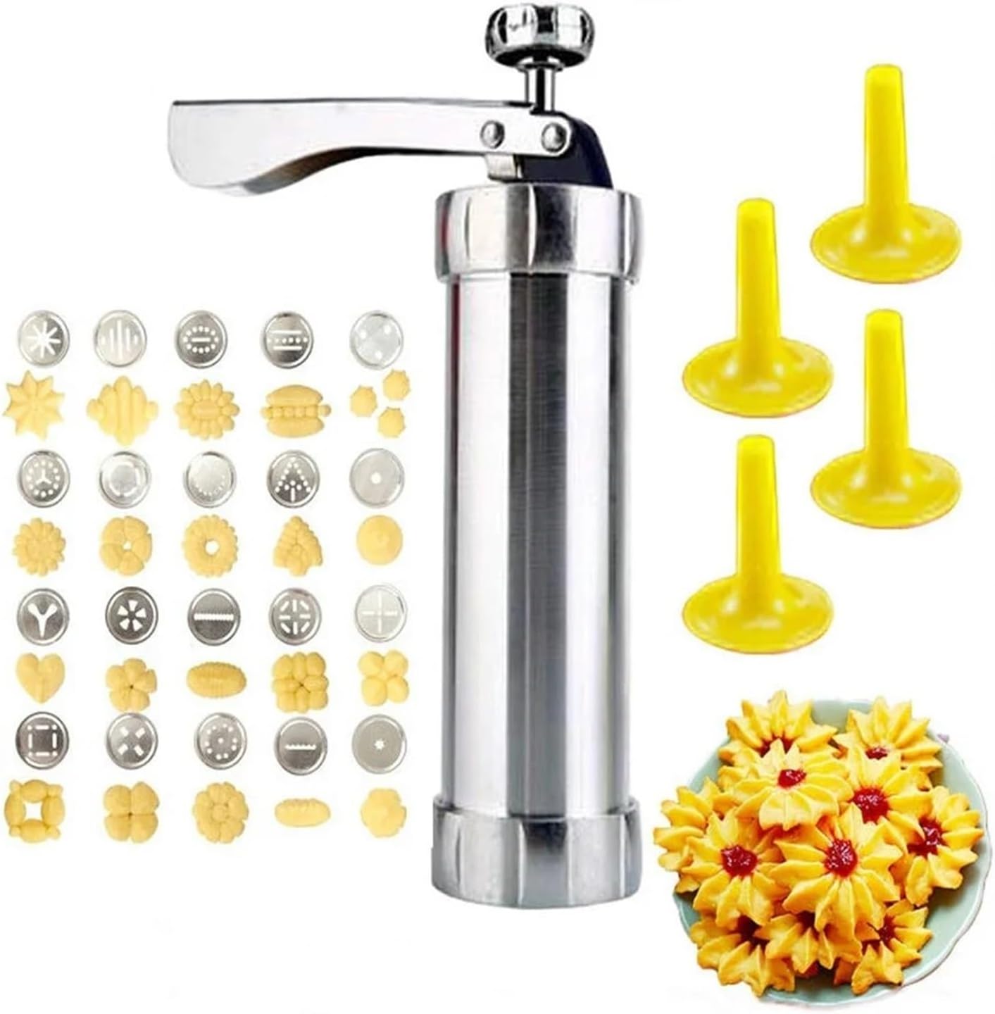 Fit for Aluminum Cookie Press Gun Kit - for Making Churros, Cookies, and Holiday Treats with 10/20 Cookie Discs and 4 Icing Nozzles(10PCS)