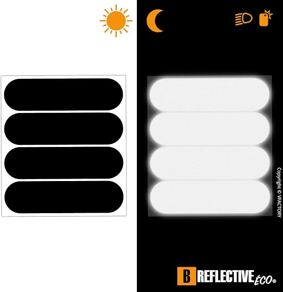 B REFLECTIVE - Kit 4 Stickers Autocollants Noirs Réfléchissants Casque Moto - Taille Bandes Homologuée FR - Visibilité - Sobre & Design - Adhérence optimisée - 1